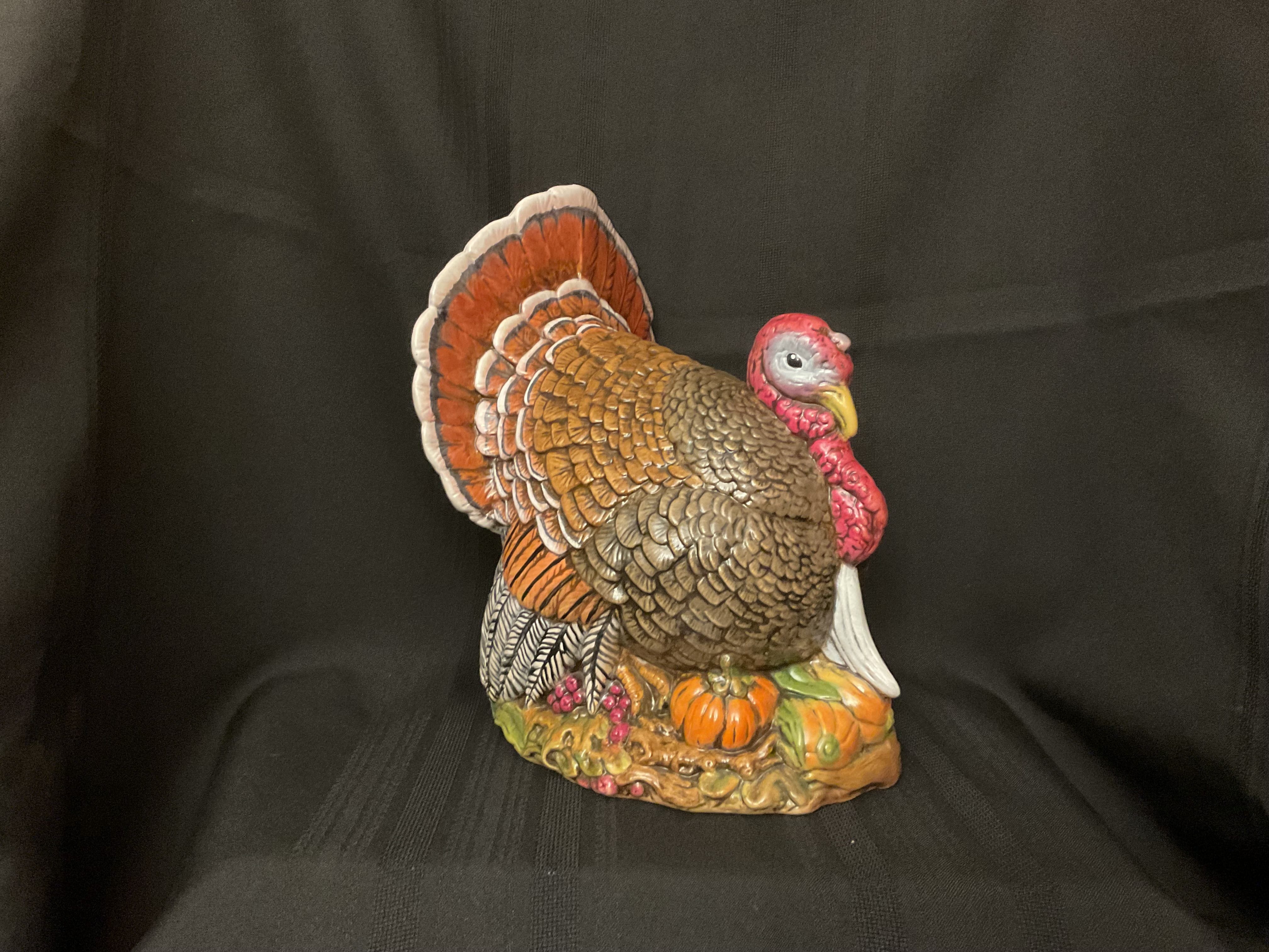 Hand painted Tom Turkey. Great Thanksgiving table decoration. It is 14 inches high by 12 inches long by 8 inches wide. $150.00